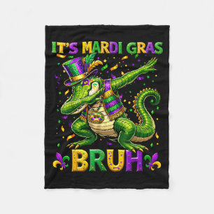 Alligator Dabbing Bruh Mardi Gras Carnival Teens B Fleece Blanket
