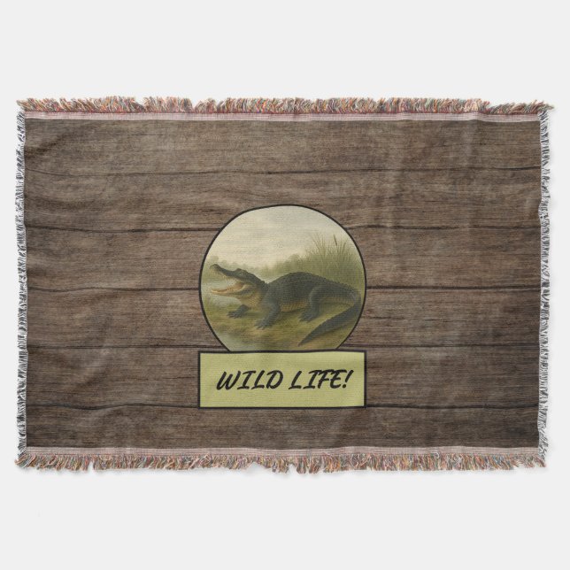 Alligator Dark Wood Throw Blanket (Front)
