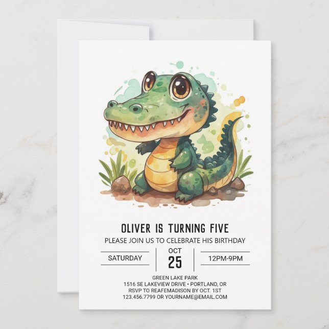 Alligator Enchanted Crocodile Birthday Invitation (Front)