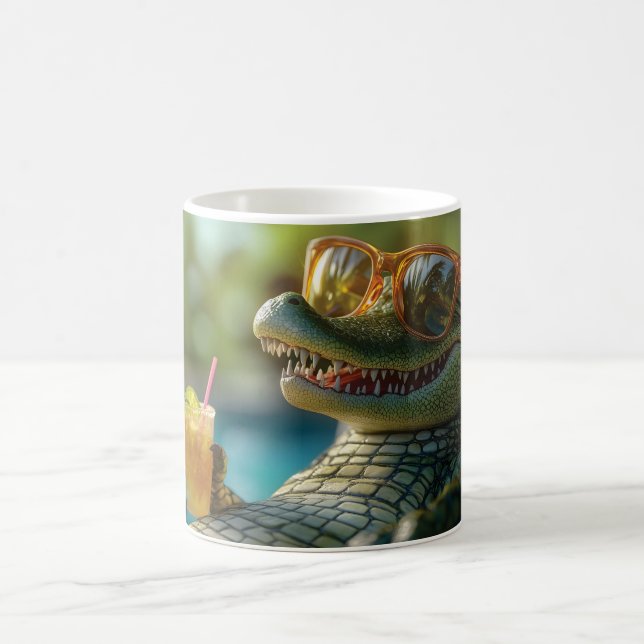 Alligator Enjoying a Poolside Cocktail Coffee Mug (Center)