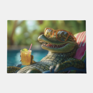 Alligator Enjoying a Poolside Cocktail Doormat