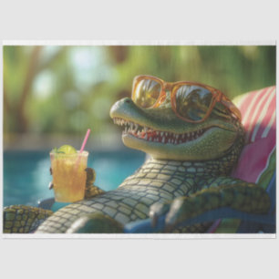 Alligator Enjoying a Poolside Cocktail Tissue Paper