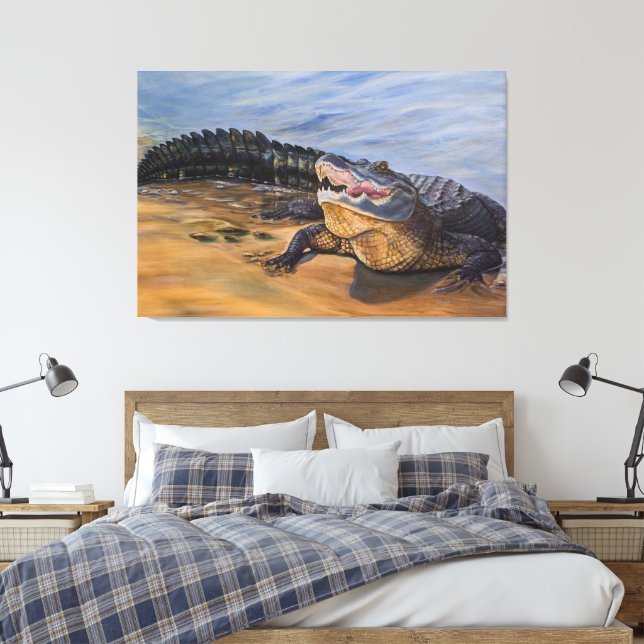 Alligator. Face to Face Canvas Print (Insitu(Bedroom))