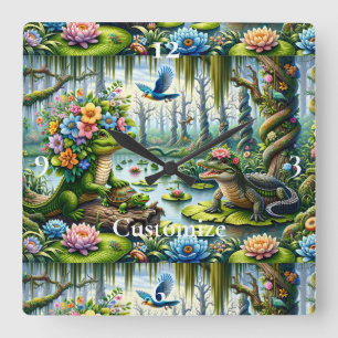 Alligator Fantasy Swamp Thunder_Cove Square Wall Clock