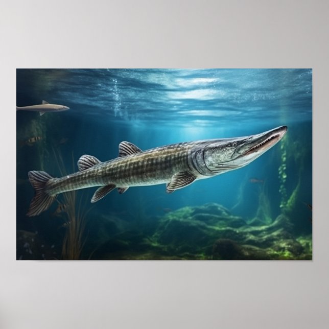 Alligator gar fish swimming Fish Print Poster (Front)