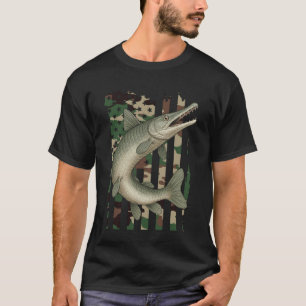 Alligator Gar with Camo American Flag, Fishing All T-Shirt