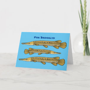 Alligator garfish cartoon illustration card