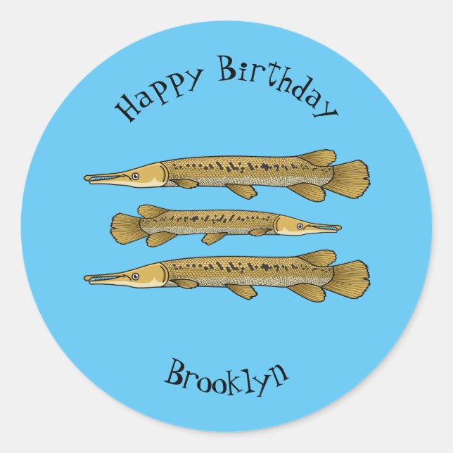 Alligator garfish cartoon illustration  classic round sticker (Front)