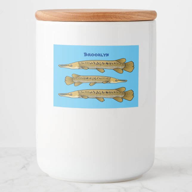 Alligator garfish cartoon illustration food label (Front)
