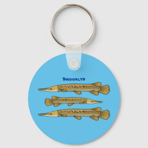 Alligator garfish cartoon illustration key ring