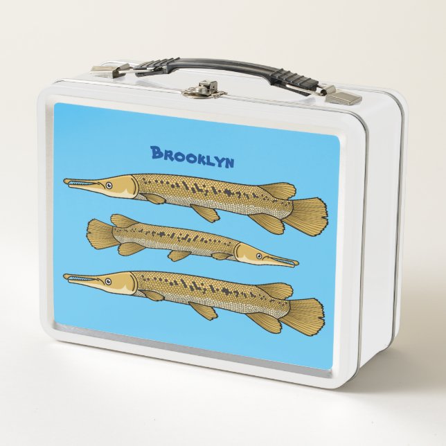 Alligator garfish cartoon illustration  metal lunch box (Front)