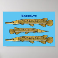 Alligator garfish cartoon illustration