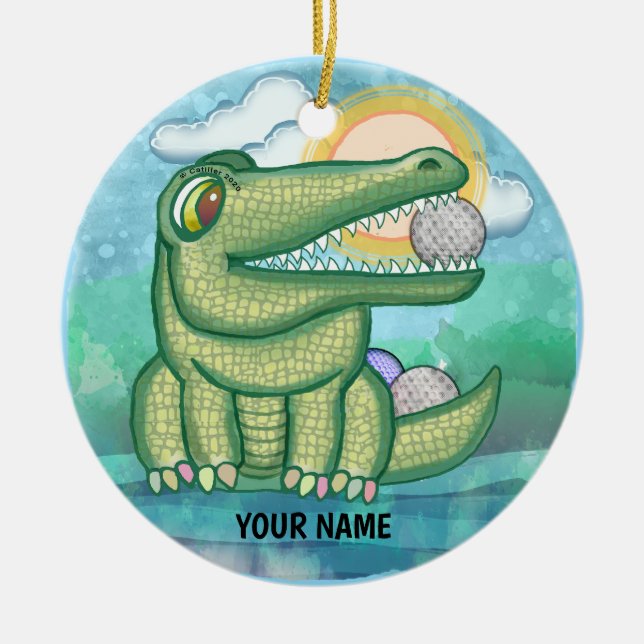 Alligator Golf Ceramic Tree Decoration (Front)