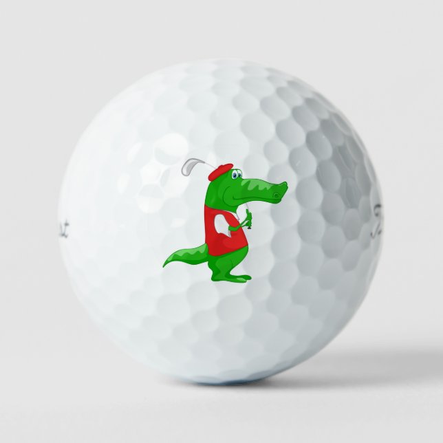 Alligator golfer fun cute and preppy golf balls (Front)