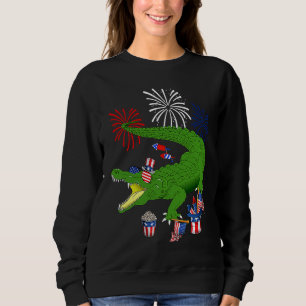 Alligator Holding American Flag Sunglasses Happy 4 Sweatshirt