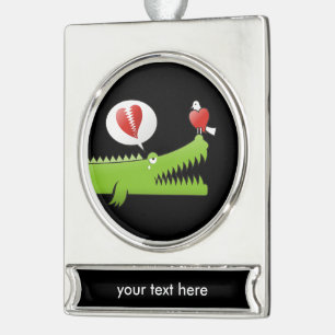 Alligator in Love Silver Plated Banner Ornament