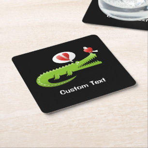 Alligator in Love Square Paper Coaster
