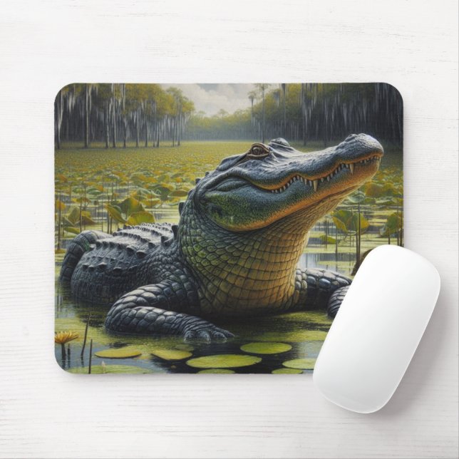 Alligator in Swamp Bull Gator Mousepad (With Mouse)