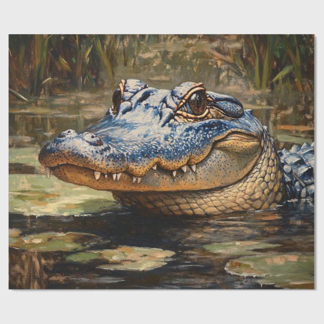 Alligator in the Everglades Wildlife Decoupage Wrapping Paper (Flat)