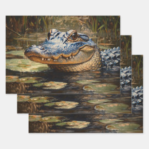 Alligator in the Everglades Wildlife Decoupage Wrapping Paper Sheet