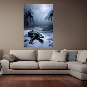 Alligator in the snow   AI Art  Poster
