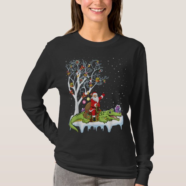 Alligator Lover Xmas Gift Santa Riding Alligator C T-Shirt (Front)