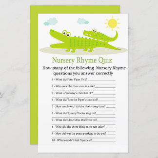 Alligator Nursery Rhyme Quiz baby shower game