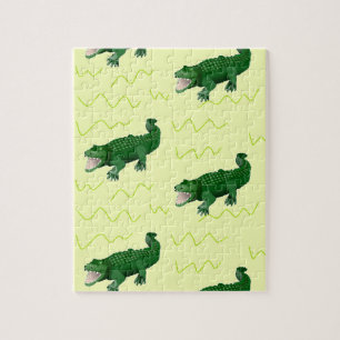 Alligator on yellow jigsaw puzzle