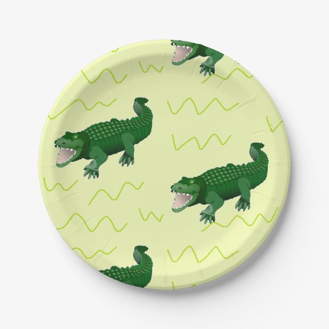 Alligator on yellow paper plate (Front)