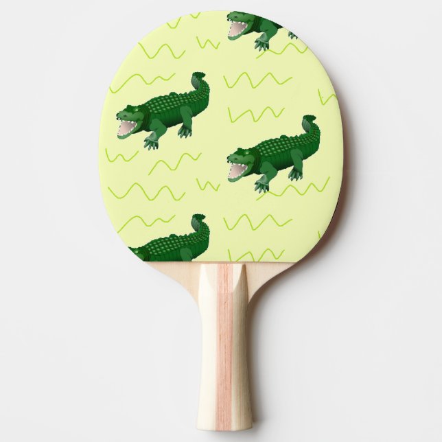 Alligator on yellow ping pong paddle (Front)