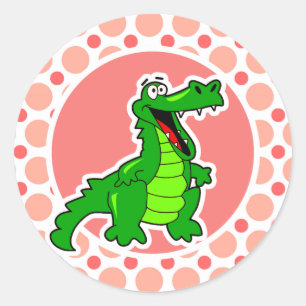 Alligator; Pink & Coral Polka Dots Classic Round Sticker
