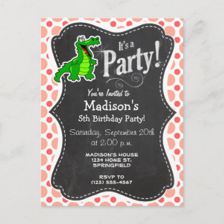 Alligator; Pink & Coral Polka Dots Invitation Postcard