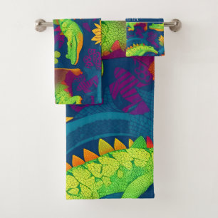 Alligator Rainbow Colourful Personalised Pattern Bath Towel Set
