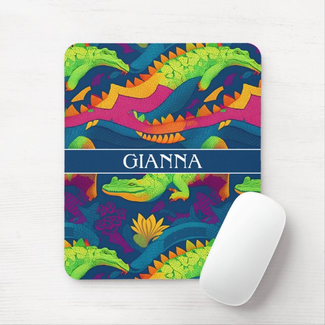 Alligator Rainbow Colourful Personalised Pattern Mouse Pad (With Mouse)
