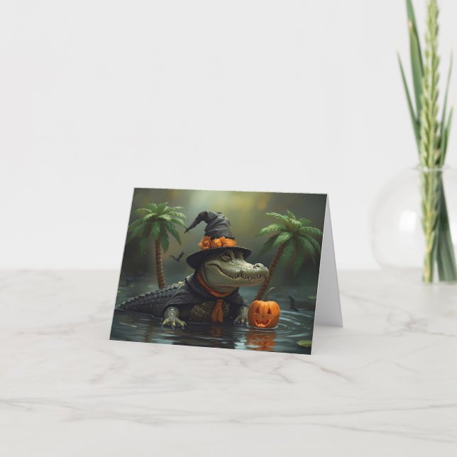 Alligator Spells & Pumpkin Smile – Halloween Card (Front)