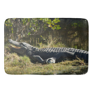 Alligator Sunning on Marsh Bank Photo Bath Mat