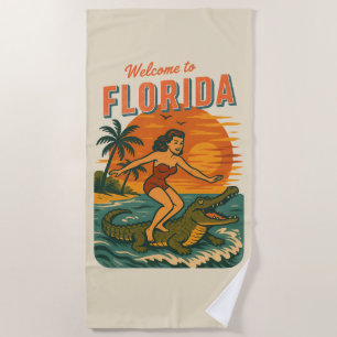 Alligator Surfing Beach Pin-up Retro Coastal Gator Towel