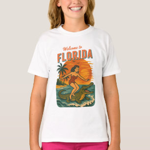 Alligator Surfing Beach Pin-up Retro Coastal Life T-Shirt