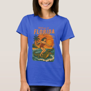 Alligator Surfing Beach Pin-up Retro Coastal Life T-Shirt