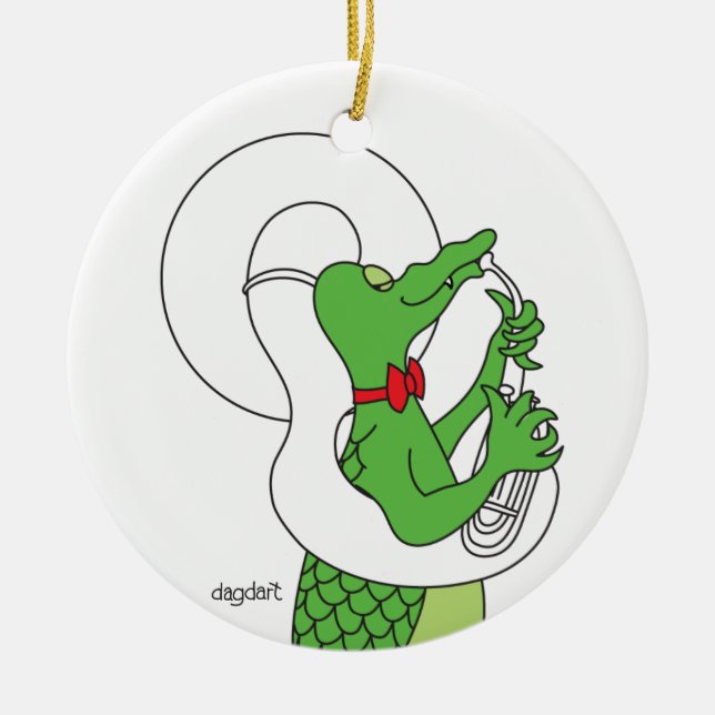 Alligator Tuba Ceramic Tree Decoration (Front)