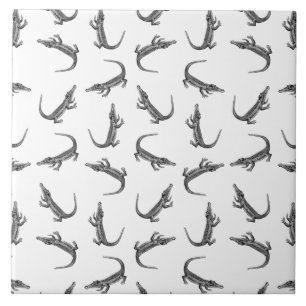 Alligator Vintage Art Pattern CUSTOM BG COLOR Tile