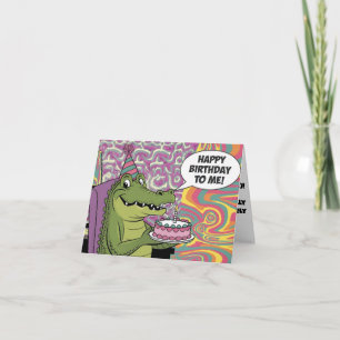 alligator wearing birthday happy brithday to me card