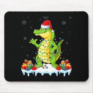 Alligator Wearing Xmas Lights Santa Hat Alligator  Mouse Pad