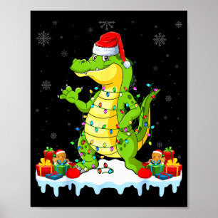 Alligator Wearing Xmas Lights Santa Hat Alligator  Poster
