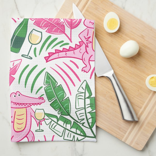 Alligator Wine Pink Green Preppy Tea Towel (Quarter Fold)