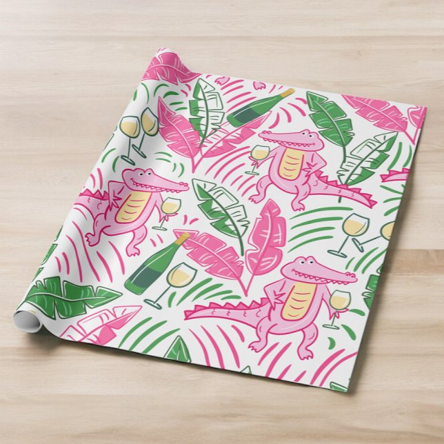 Alligator Wine Pink Green Preppy Wrapping Paper (Creator Uploaded)