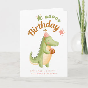 alligator with pastry hat happy Birthday Card
