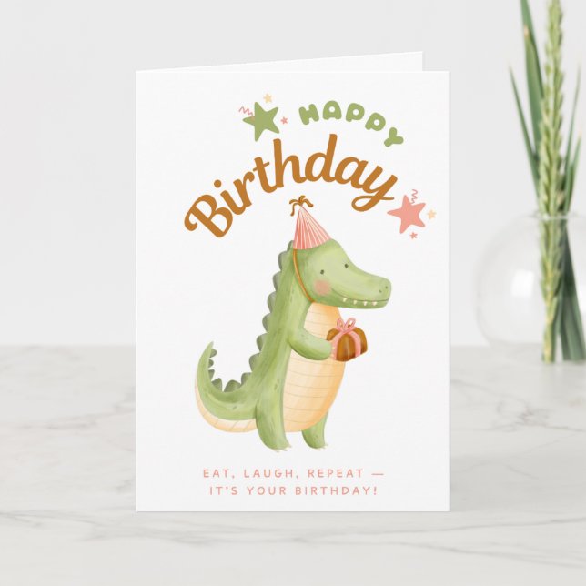 alligator with pastry hat happy Birthday Card (Front)