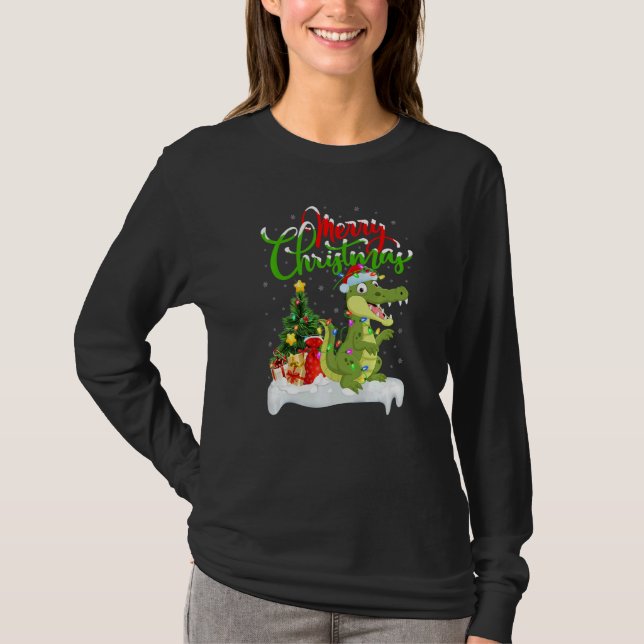 Alligator  Xmas Decorations Santa Alligator Christ T-Shirt (Front)