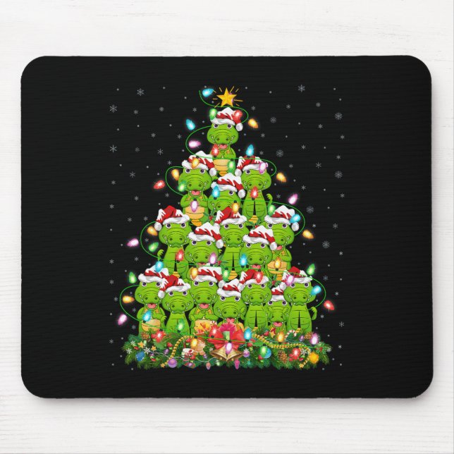Alligator Xmas Tree Lighting Santa Alligator Chris Mouse Pad (Front)